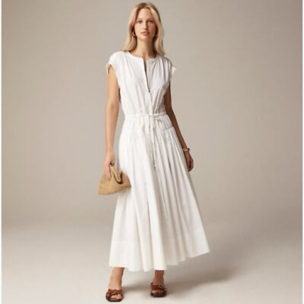 Drop waist midi dress in cotton poplin